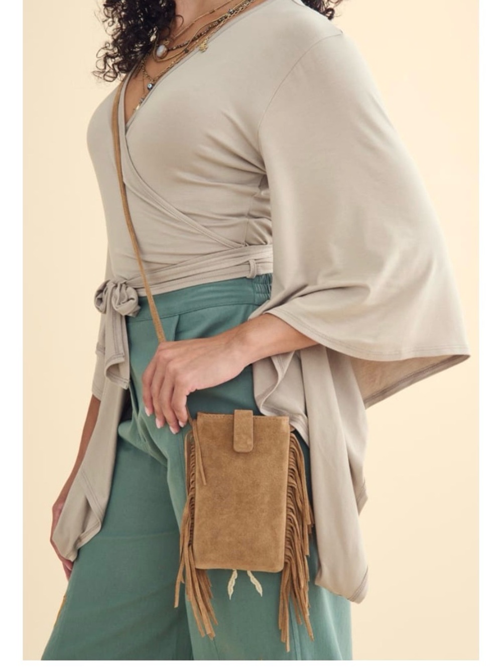 Tan Suede Mini Phone Crossbody Bag Earthbound Trading